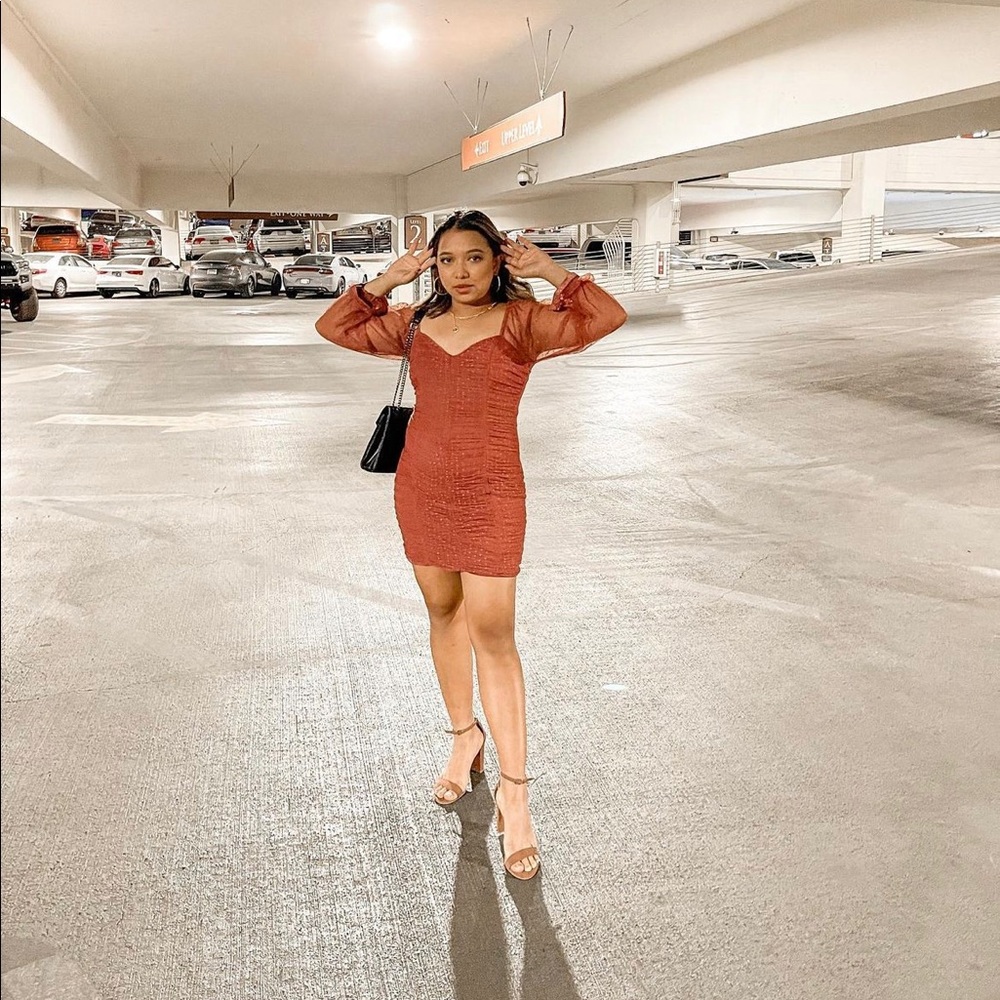 Maroon fitted mesh dress